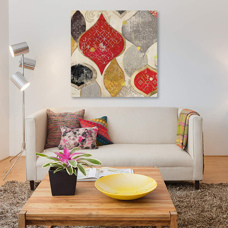 « red motif i », impression sur toile, H 12 po x l 12 po x P 1,5 po, Toile tendue, Pas de tapis
