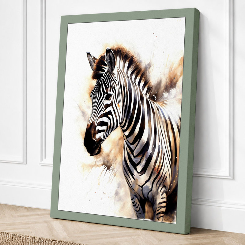 Young Zebra In Profile Boho - Print, 30x20 - 76.2 x 50.8 cm, Sage Border