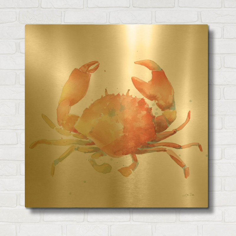 «Summertime Crab» par Katrina Pete, art mural en métal doré, 36 po x 36 po, 36 po x 36 po
