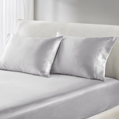 Taies d'oreiller standard satinées 100% satin 2 pièces 20 x 30 po gris clair