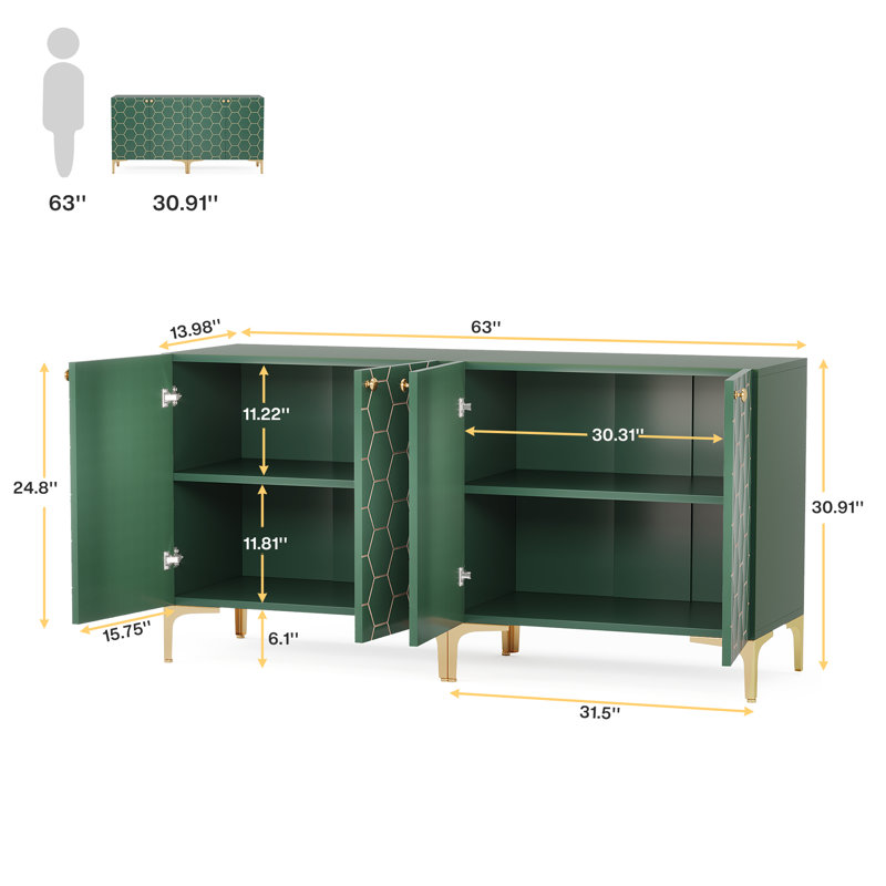 31.5'' Wide 2-Door Buffets and Sideboards Cabinet Set with Hexagonal Pattern