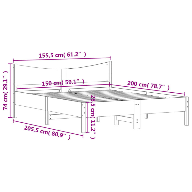 Lena Solid Wood Bed, UK King - 150 x 200 cm