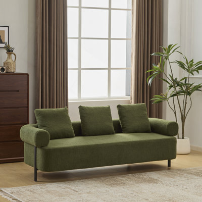 78" 3-Seater Upholstered Sofa, Comfy Couch With 3 Plush Pillows For Living Room, Bedroom, Apartment
