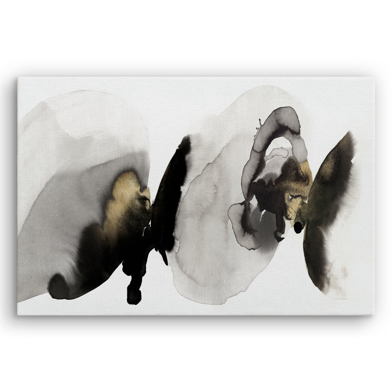 Art mural sur toile 16 x 24 en noir, gris et or - Art graphique abstrait, H 16 po x l 24 po