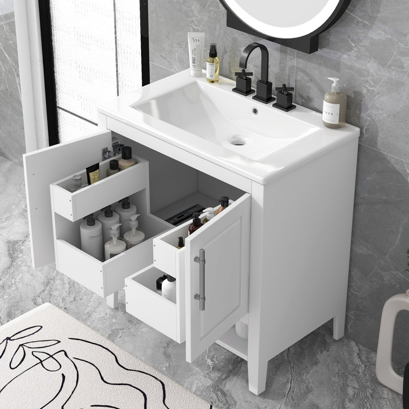 Meuble-lavabo 30 po avec lavabo, meuble-lavabo multifonctionnel avec portes et tiroirs, meuble-lavabo