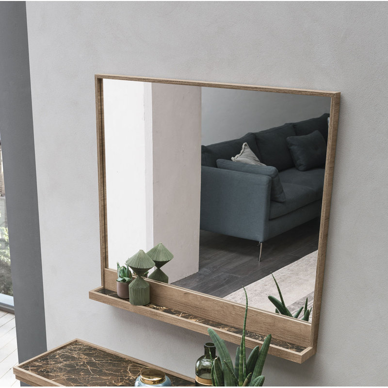 Alkire Glass Flat Mirror with Shelves, White Country/Arabesque