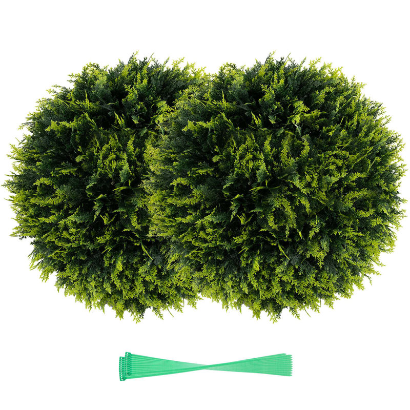 2 PCS  Artificial Cedar Topiary Balls Sun-protective Round Greenery Bushes, 18" H x 18" W  x 18" D