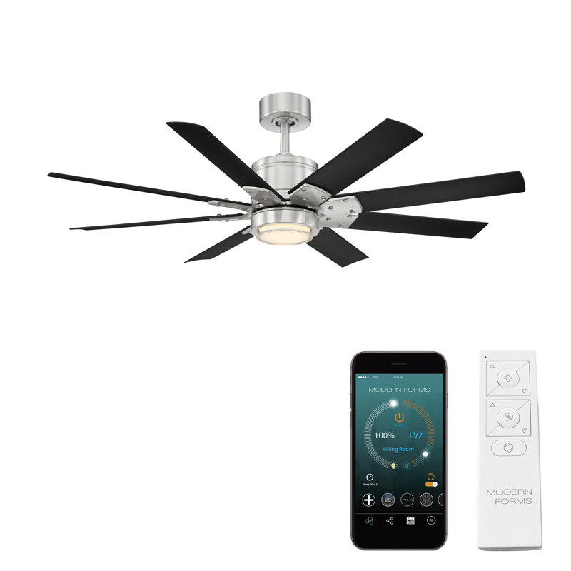 Renegade 8 - Blade Outdoor Integrated LED Smart Standard Ceiling Fan with Remote Control and Light Kit Included, 52", 3000K