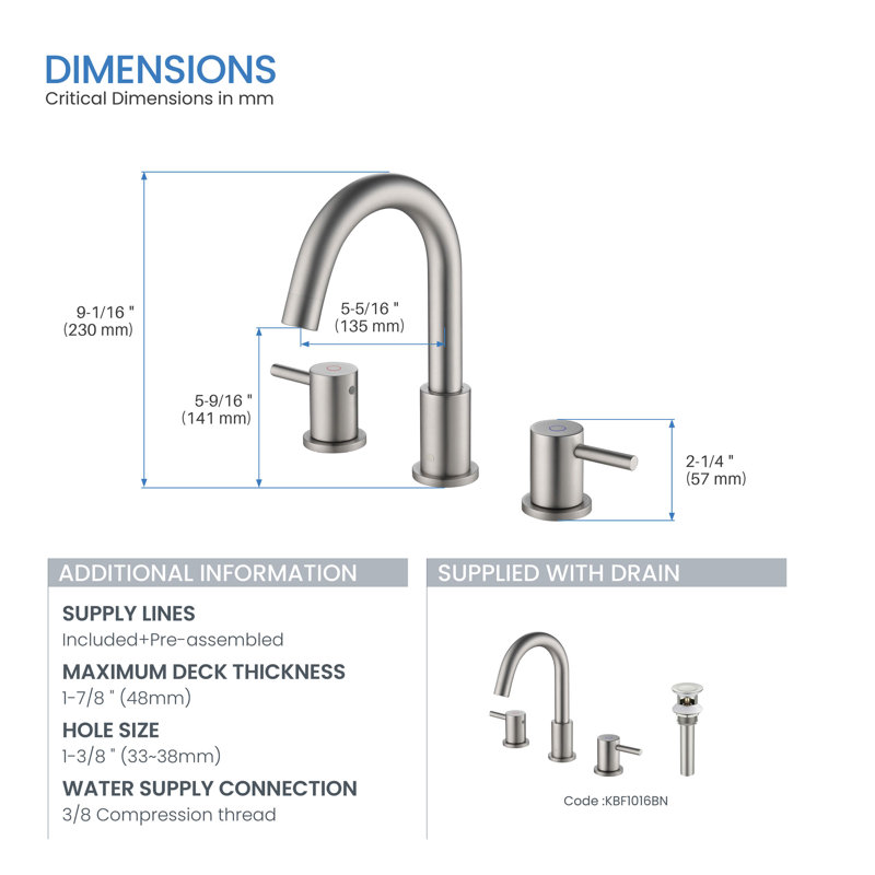 Circular Widespread Bathroom Faucet 3 Hole, 2-handle Bathroom Sink Faucet with Drain Assembly, Brushed Nickel