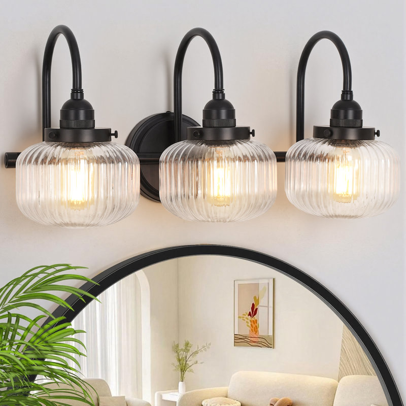 Appliques murales sphériques 3 lumières pour salle de bain 3 lumières, Noir mat