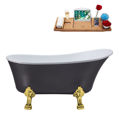 55" Streamline Clawfoot Soaking Acrylic Bathtub With Drain, Clawfeet, and Bamboo Tray