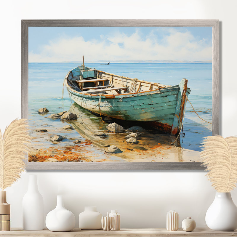 Boat Coastal Melody - Impressions encadrées, H 30 po x l 40 po x P 1,5 po, Cadre flottant brun