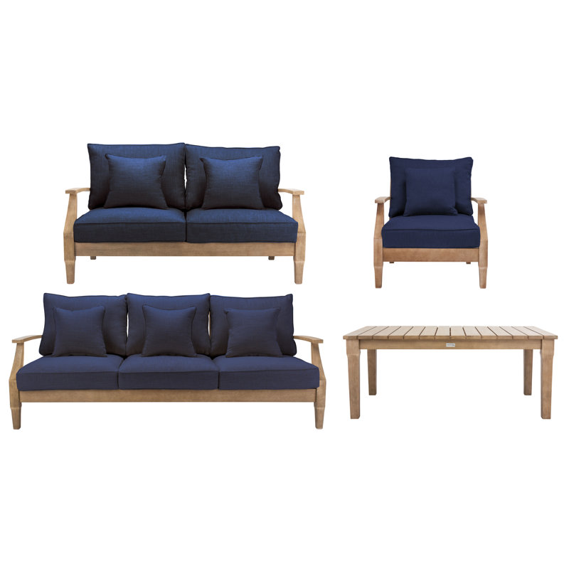 Samya 4 Piece Sofa Seating Group with Cushions, Navy