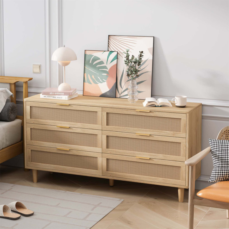 Commode 6 tiroirs Acceent, Naturel, H 29,53 po x l 59,06 po x P 15,75 po