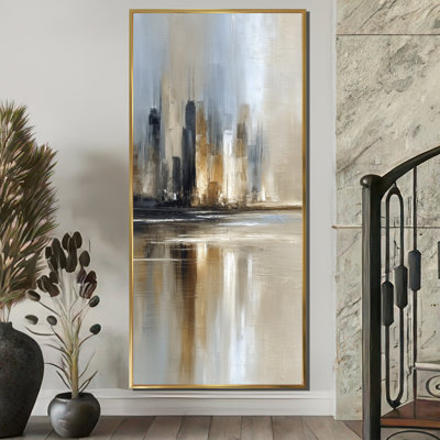 Sunrise Rays Over Chicago Skyscrapers - Cityscape Large Wall Art, Blue Cityscape Framed Canvas Art Print