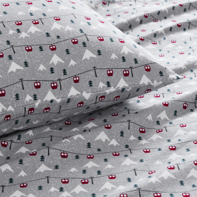 Drap-housse gris 4 pièces pour draps de grand lit 100% flanelle de coton gris, Gris