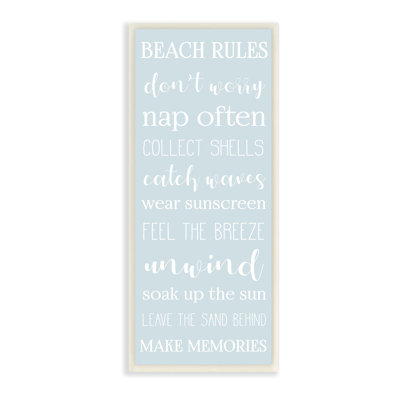 Liste de règles de plage - activités côtières - bleu blanc
