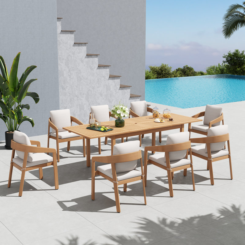 Ensemble repas 8 personnes pour l'extérieur avec trou pour parasol