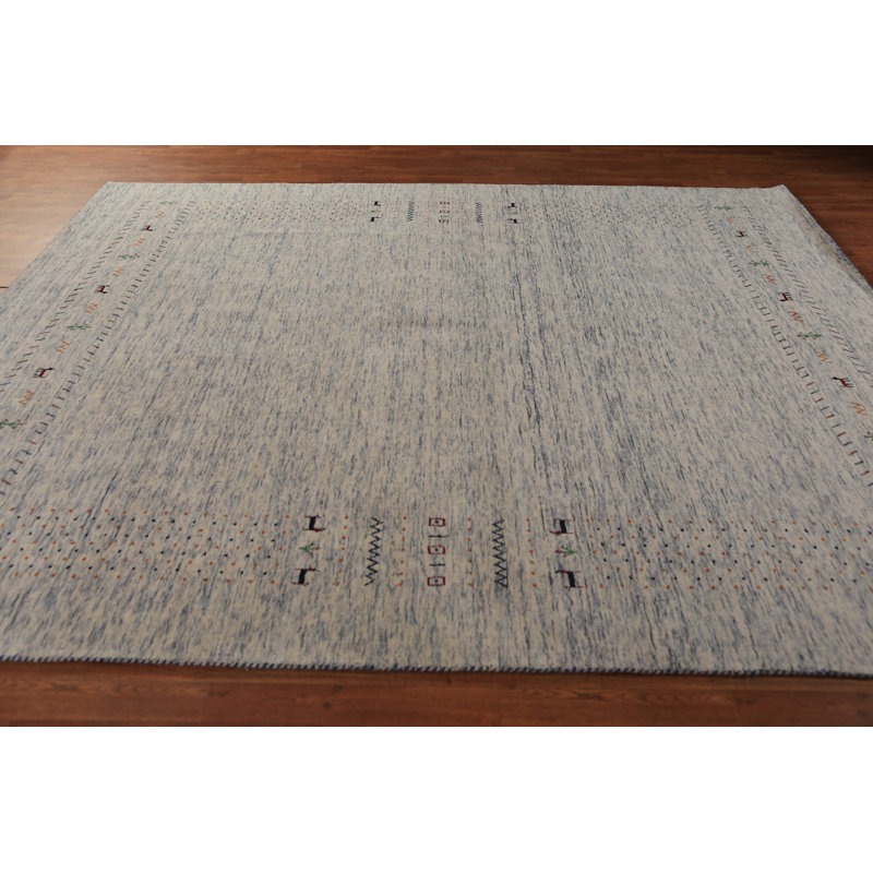 Tapis ivoire et bleu Tribal Gabbeh 8