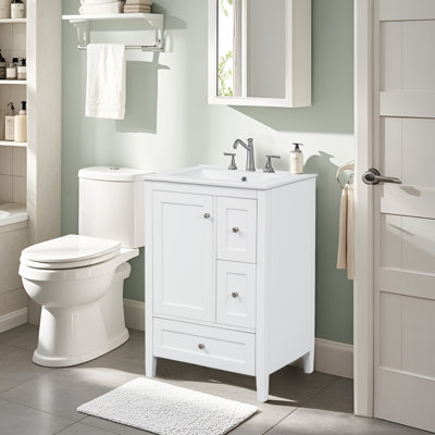 24" Freestanding Bathroom Vanity With Ceramic Sink