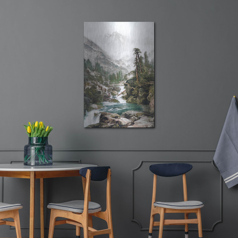  «Rocky Stream In The Mountains» par Stellar Design Studio, art mural en métal, 24 po x 36 po, H 36 po x l 24 po