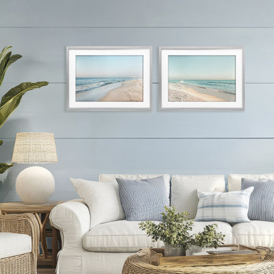 Sunlit Summer Shores, ensemble de 2 reproductions encadrées sous verre, design par Lazar Studio
