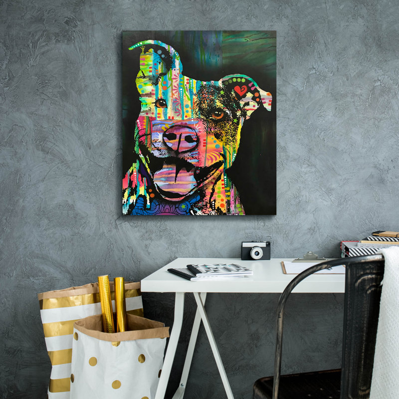 «Exhuberant Pit Bull» par Dean Russo, H 24 po x l 20 po x P 0,75 po