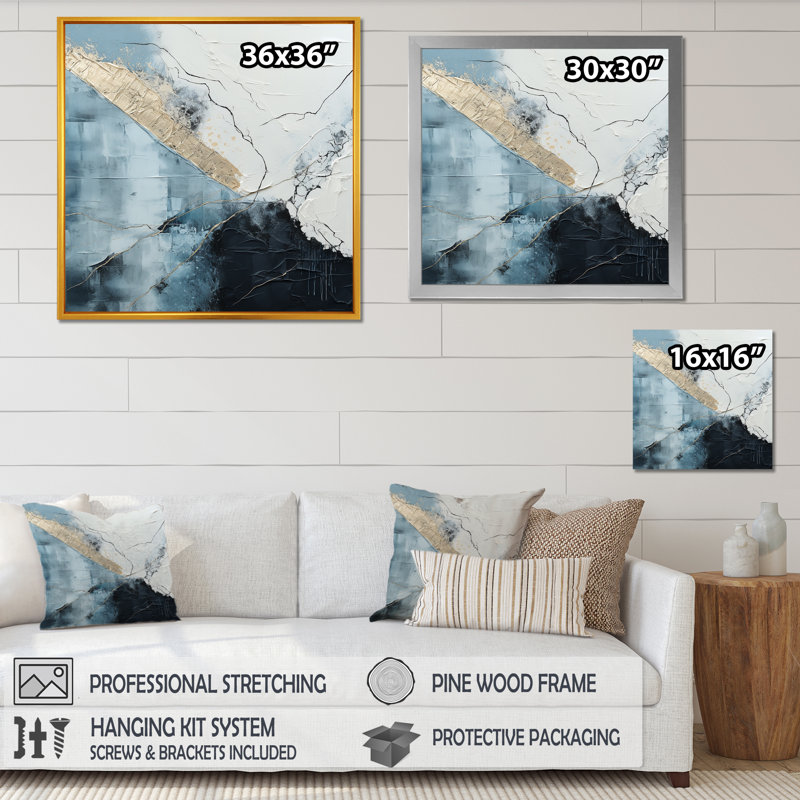 Minimalisme noir et blanc peint coin III - reproduction sur toile abstraite, H 30 po x l 30 po x P 1 po, Cadre photo noir