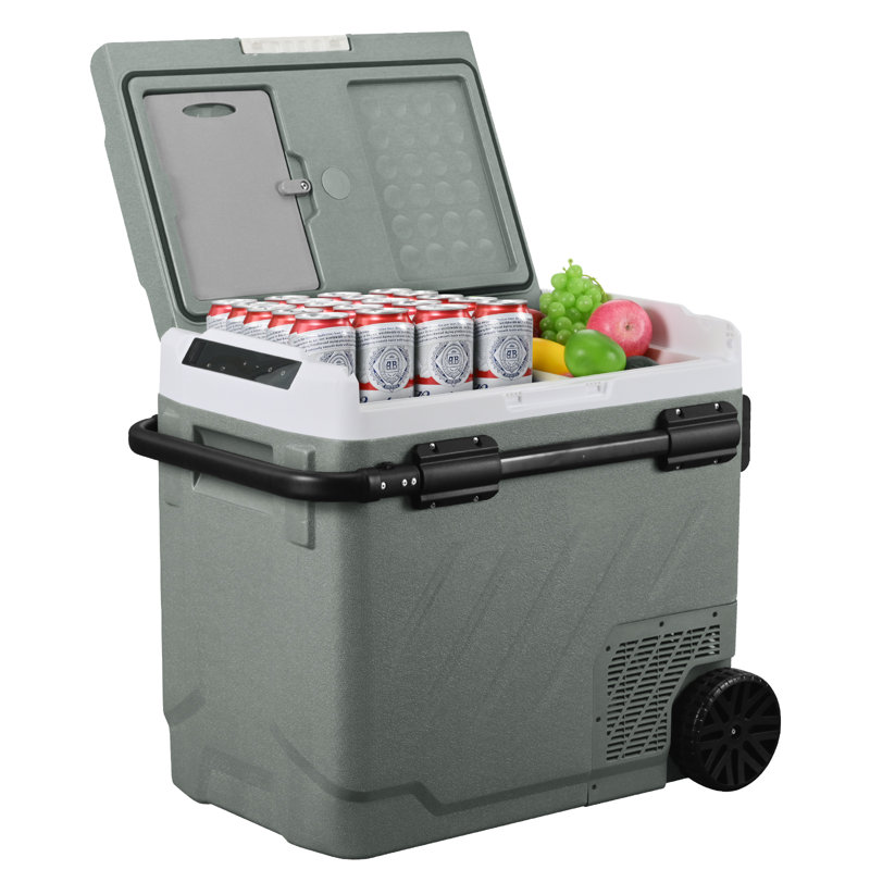 Green 61-Quart Dual Zone Portable Car Refrigerator with Wheels