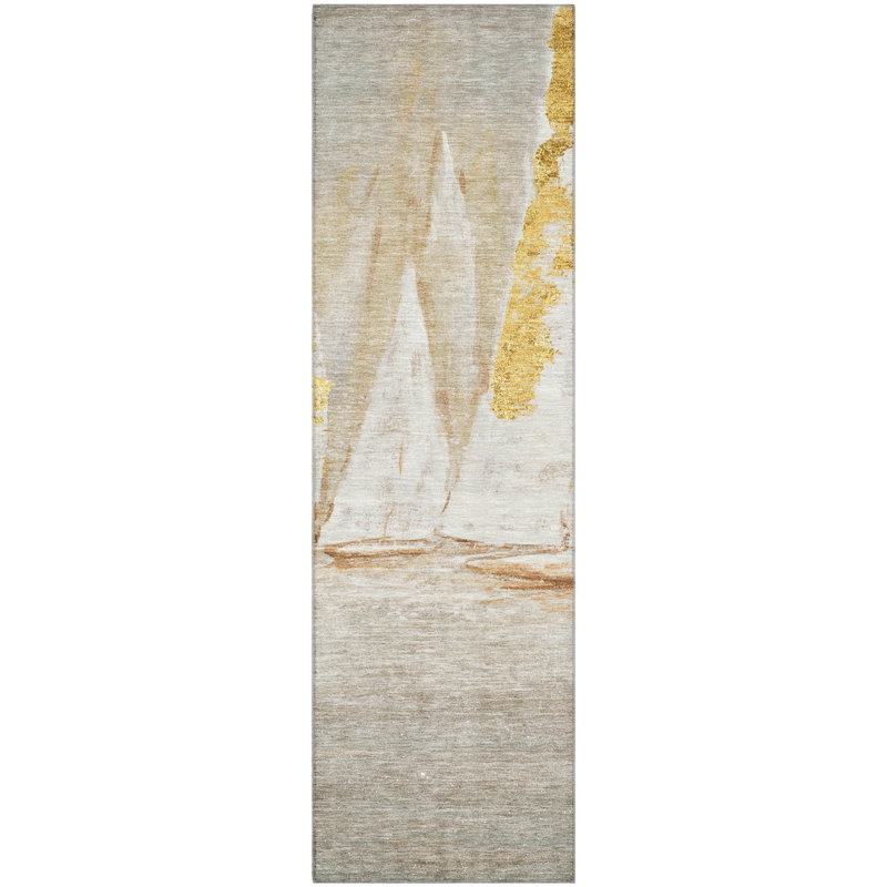 Premium Machine Washable Mayfield AMF2084 Coastal Rug, 2'3" x 7'6" Runner, Taupe