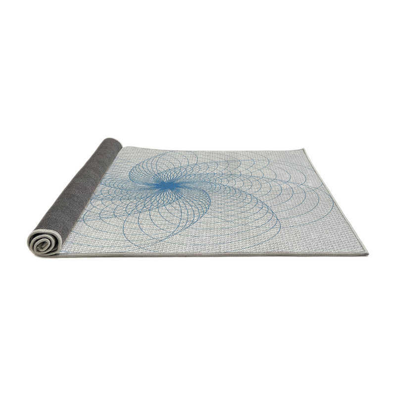 Tapis bleu/blanc à motifs, Rond 4 pi