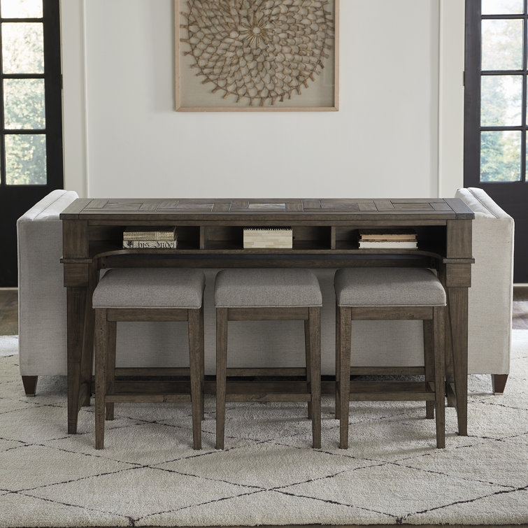Anvita Console Table Set w/ Three Upholstered Stools