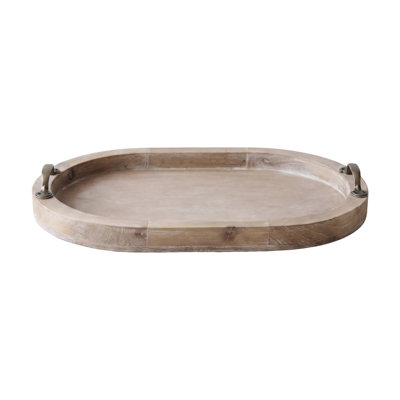 Plateau de service ovale en bois blanchi rustique avec poignées - Plateau décoratif de ferme pour table basse, repose-pieds, cuisine et meuble-lavabo