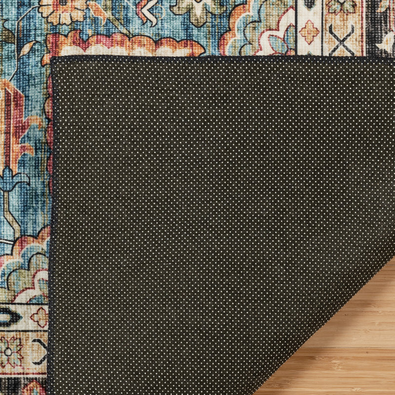  Samira Tiefi Black Beige Multi Machine Washable Traditional Medallion Indoor Area Rug, Flat Pile for Living Room & Bedroom, Black, 8x10