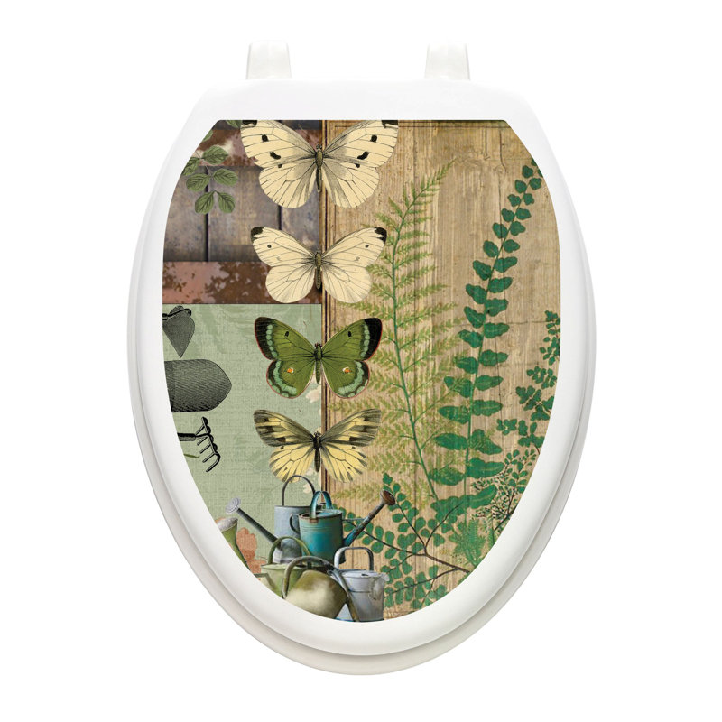 Décalcomanie de siège de toilette papillon botanique - couvercles de toilette en vinyle antidérapant - couvercle de salle de bain rustique