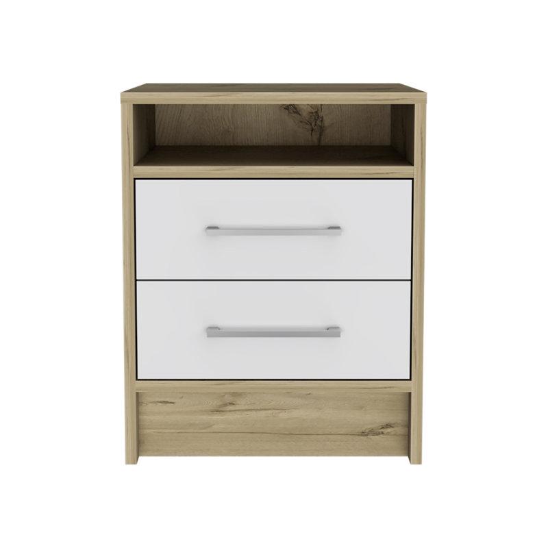 2-Drawer 1-Shelf Rectangle Nightstand, White/Brown