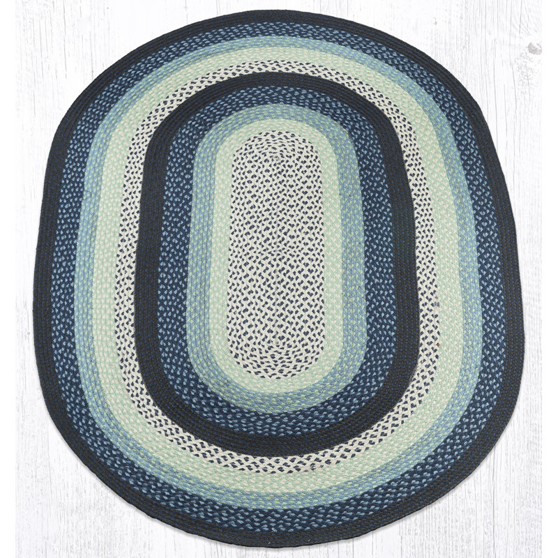 Oval Braided Rug Blueberry & Cream Hand-Woven Jute Rug for Rustic Farmhouse Decor, Oval 4' x 6'