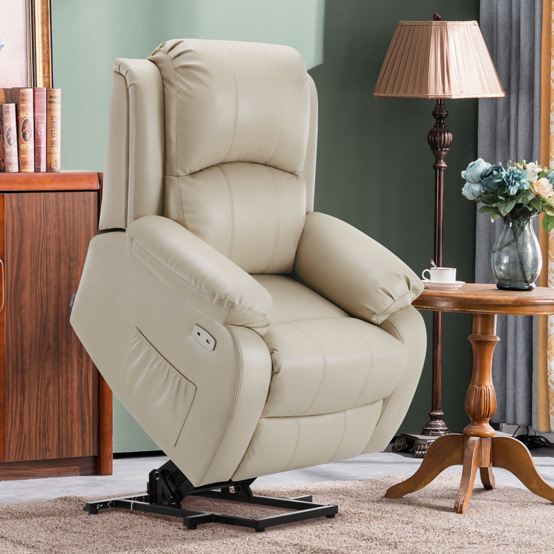 Rolanda Power Recliner Lift Chair with Massage and Heat, Extended Footrest, Beige