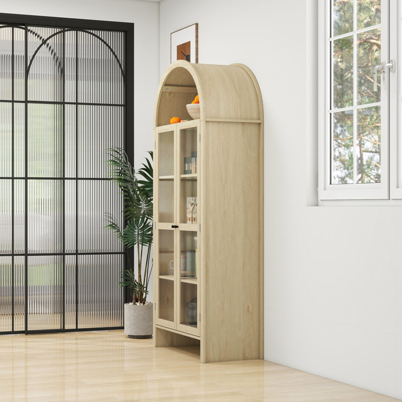 Armoire de cuisine, armoires de cuisine arquées de style campagne moderne de 70,28 po de hauteur, armoire de rangement arquée avec tablettes réglables, armoire polyvalente
