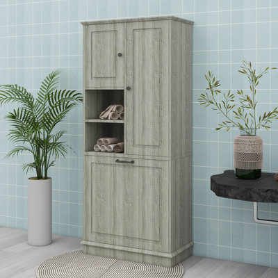 Storage Cabinet With Adjustable Shelves And Flip-Out Basket
