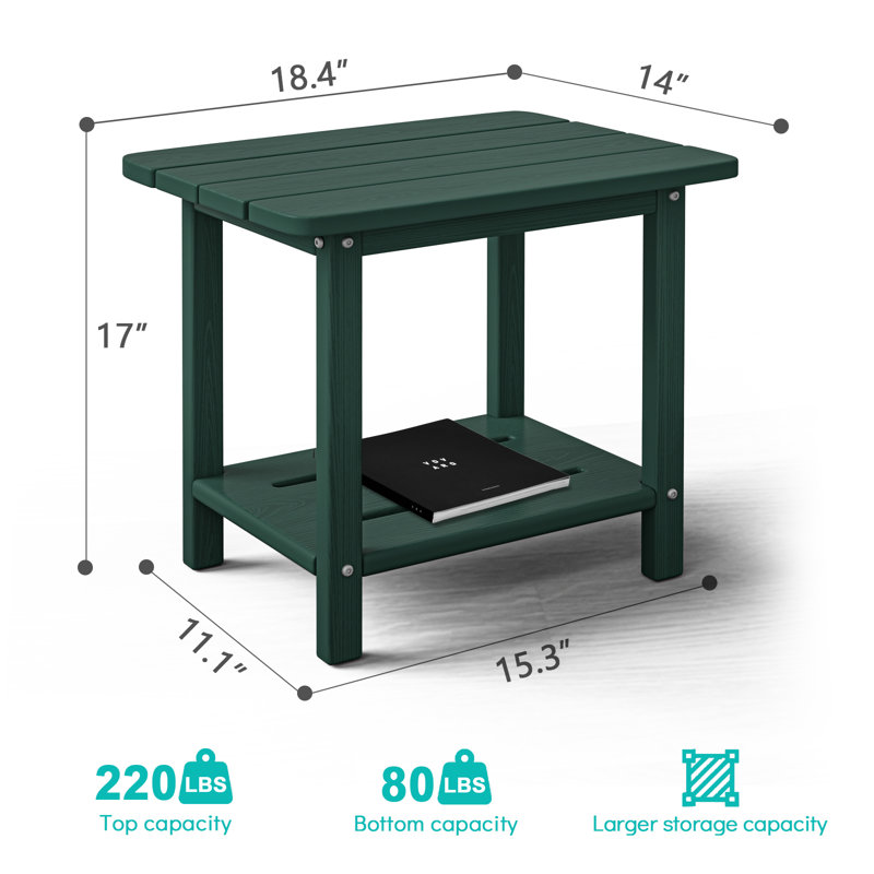 HDPE Adirondack 2-Tier End Table – Weatherproof & Durable Outdoor Side Table for Patio, Poolside, and Lawn, Green