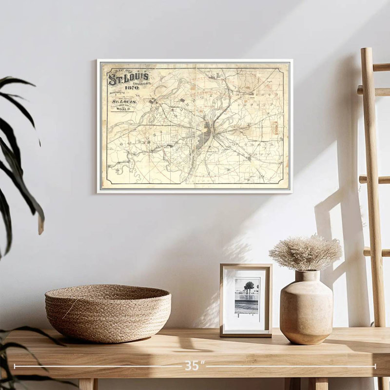 Carte rétro de St Louis II, 19 po x 13 po, Cadre flottant blanc