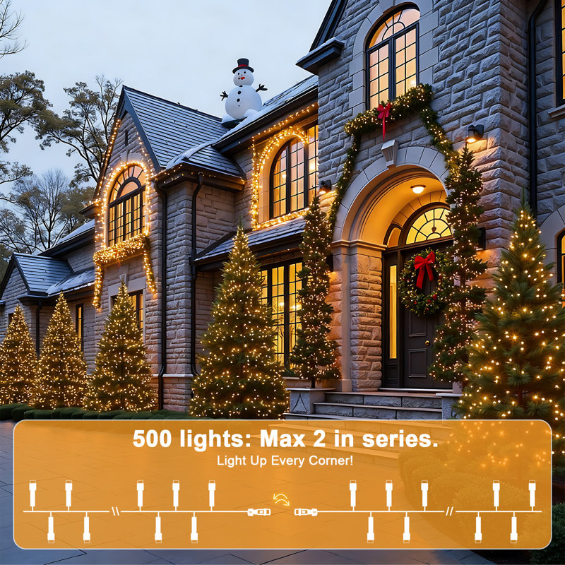 Guirlande de 25 lumières scintillantes pour terrasse, scintillante 25 pi, 500 DEL, à brancher, douce et chaude, 7,5 m