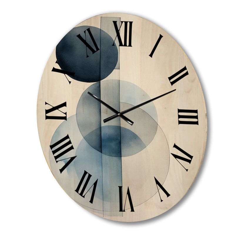 Orbicular Unity Minimal In Retro Blue II - Modern Geometric Oversized Wood Wall Clock, Grand
