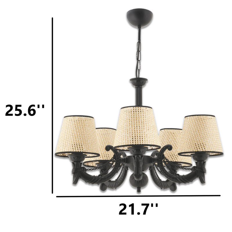 Lustre classique / traditionnel 5 lumières, Noir, Noir/naturel
