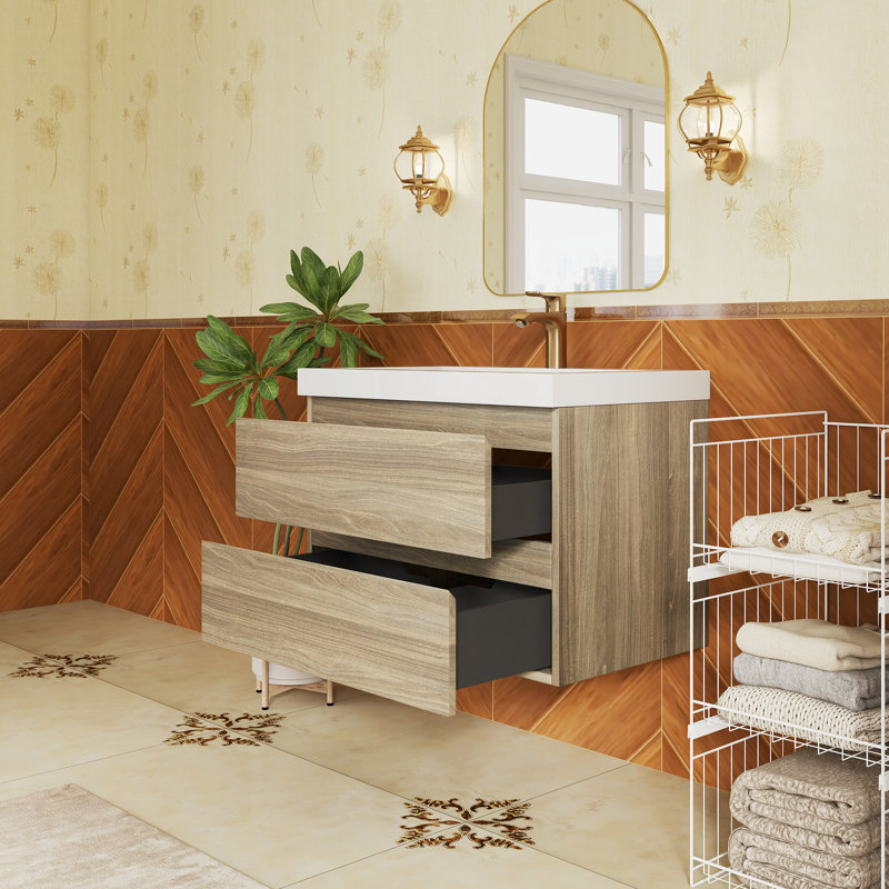 Meuble-lavabo mural simple 29,5 po avec plateau en résine, Gris