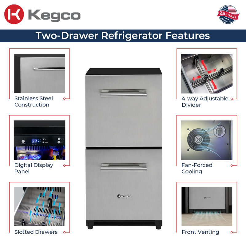 15" Wide Built-in Stainless Steel Two-drawer Refrigerator