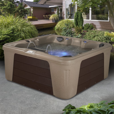 Palm Beach 5-6 Person 30-Jet Lounger Hot Tub Spa with Built-In Ice Bucket, 2 Pumps, LED Lighting, Stainless Steel Heater and Ozonator, Insulated Cover Included