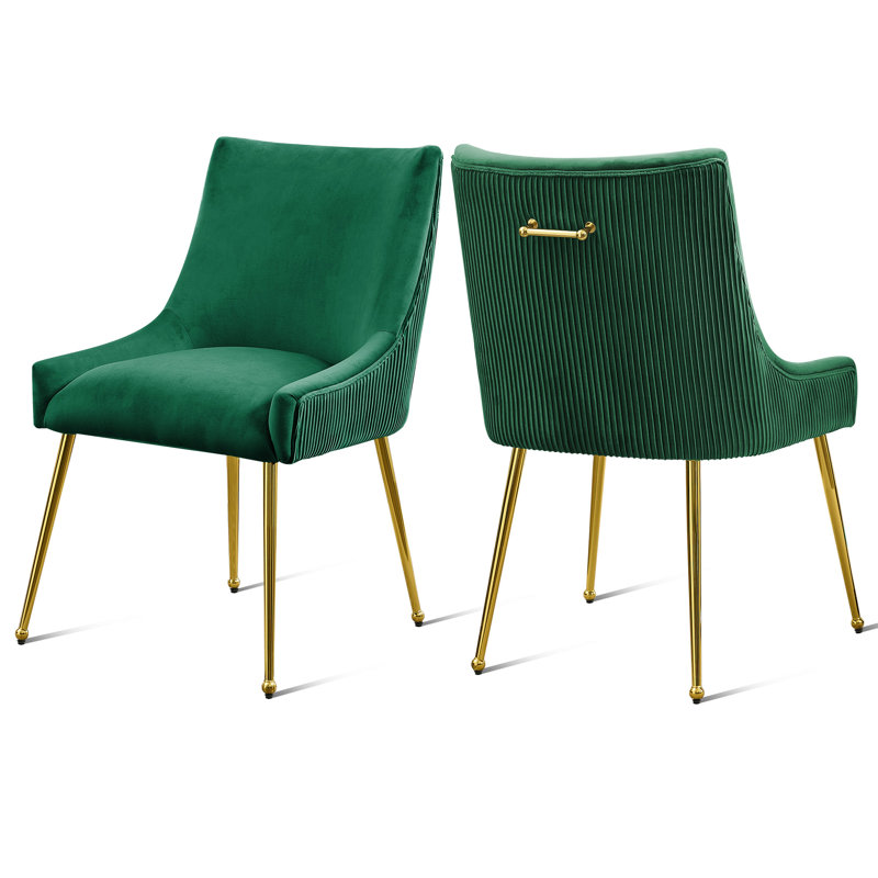 Chaises de salle à manger rembourrées en velours avec poignée dorée, Vert