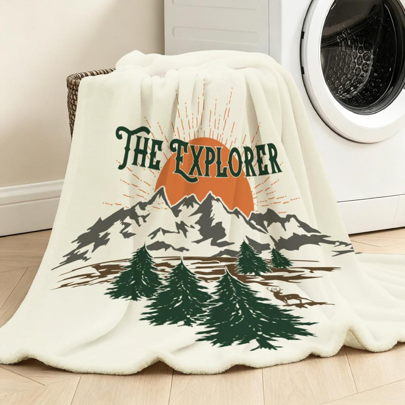 Jeté en flanelle verte molletonnée ultra douce, imprimé The Explorer Forest, Jeté 50 po x 60 po